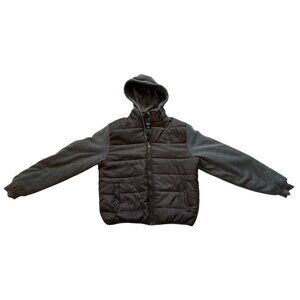 Aeropostale Mens 2XL Puffer Jacket Hoodie Gray & Black Polyester Puffer/Quilted
